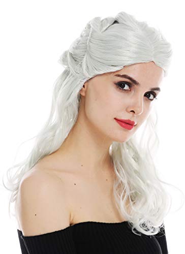 WIG ME UP - 31955-FR68C-94 Perücke Karneval Halloween Damen lang aufwendig geflochten Silber weiß grau Mix Fantasy LARP von WIG ME UP