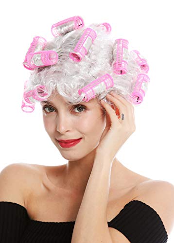 WIG ME UP - 4204-P309 Fasching Karneval Halloween Perücke Damenperücke Hausfrau Lockenwickler grau weißgrau hellgrau Trashy Drag Queen **Erwachsene** von WIG ME UP