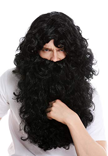 WIG ME UP - 46-A+B-ZA103 Perücke und Bart Set Deluxe Knecht Ruprecht Prophet Einsiedler Eremit Magier Schwarz von WIG ME UP