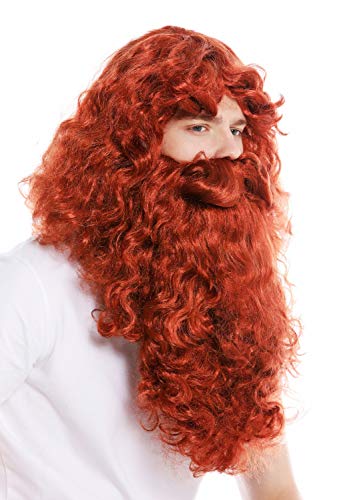 WIG ME UP - 46-A+B-ZA131 Perücke und Bart Set Deluxe Knecht Ruprecht Prophet Einsiedler Eremit Magier Rot Dunkelrot von WIG ME UP