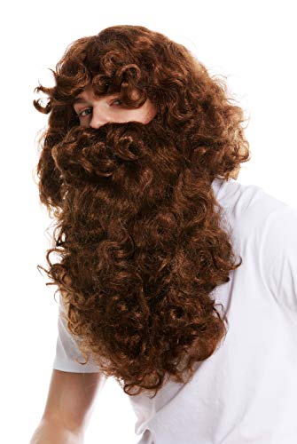 WIG ME UP - 46-A+B-ZA6A Perücke und Bart Set Deluxe Knecht Ruprecht Prophet Einsiedler Eremit Magier Braun von WIG ME UP