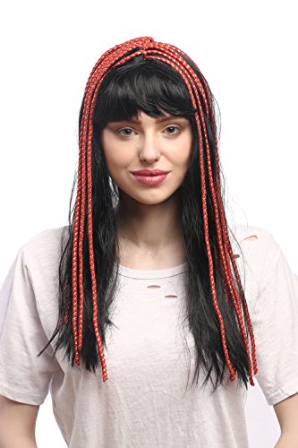 WIG ME UP - 60327-P103-rope Perücke Damen Karneval Fasching Schwarz Pony eingeflochtene Zierbänder rote Seile Hippie 1001 Nacht Kurtisane Cleopatra WIG ME UP - 60327-P103-rope Perücke Damen Karneval Fasching Schwarz Pony eingeflochtene Zierbänder rote Seile Hippie 1001 Nacht Kurtisane Cleopatra von WIG ME UP
