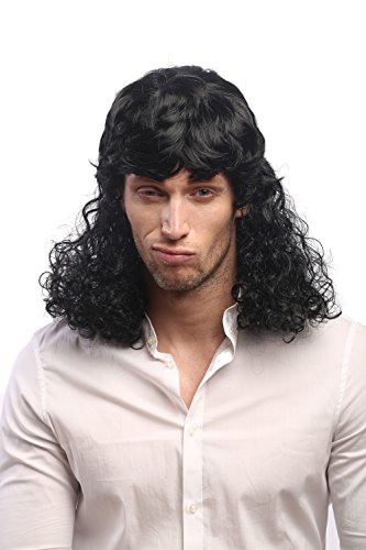 WIG ME UP - 60893-P103 Perücke Damen Herren Fasching Karneval lockige Vokuhila Mullet Proll Schlagersänger Filmstar Schwarz von WIG ME UP