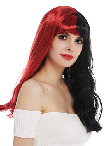 WIG ME UP - 6820739-FR103-12 Perücke Karneval Cosplay Damen lang gewellt Pony schwarz rot Hälften geteilt von WIG ME UP