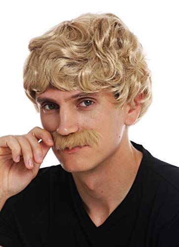 WIG ME UP - 69089-ZA82A Perücke Schnauzbart Karneval Herren kurz gelockt gewellt 70er Jahre Cowboy blond von WIG ME UP
