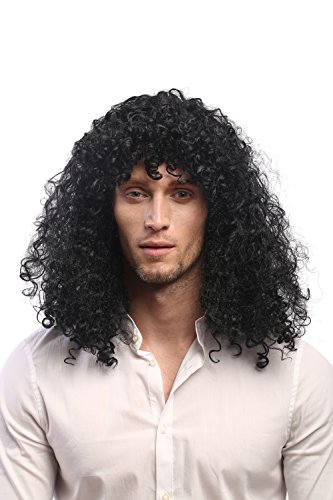 WIG ME UP - 70474-P103 Perücke Damen Herren Fasching Karneval Lange Locken Mähne Rocker Metal Sänger Proll Fußballspieler 80er Schwarz von WIG ME UP