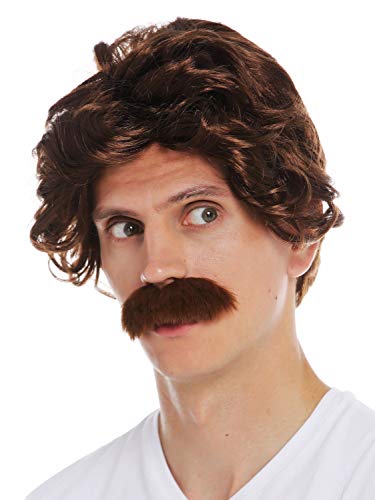 WIG ME UP - 7090-FR33A Perücke Karneval Halloween Herren Schnauzbart 70er Jahre Retro Bulle Polizist Opa Braun Rotbraun von WIG ME UP