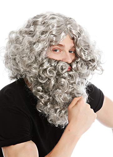 WIG ME UP - 8115-A+B-ZA68R Perücke Bart Vollbart Set Grau Eremit Einsiedler Wilder Prophet Moses Noah Zauberer Magier von WIG ME UP