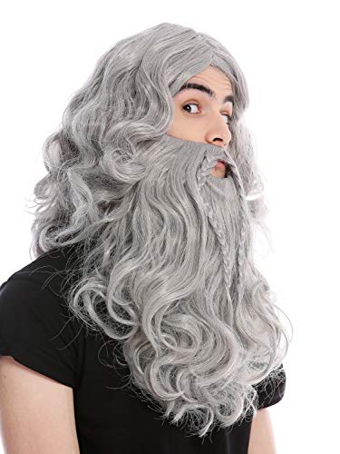 WIG ME UP - 90760-A+B-ZA68E Perücke & Bart Geflochten Herren Karneval Fasching Wikinger Viking Normanne Barbar Zwerg Grau von WIG ME UP