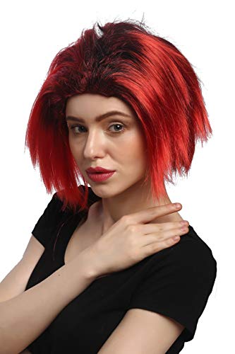 WIG ME UP - 90829-ZA13TZA103 Perücke Damen Herren Karneval Halloween Teufel Vamp Dämon Schwarz Rot Gesträhnt Mittelscheitel von WIG ME UP