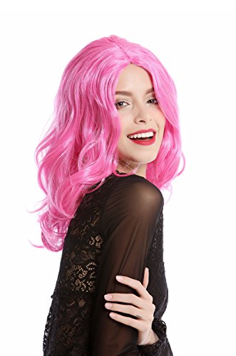 WIG ME UP - 90831-ZAC5B Perücke Damen Halloween Karneval pink rosa schulterlang wellig Mittelscheitel von WIG ME UP