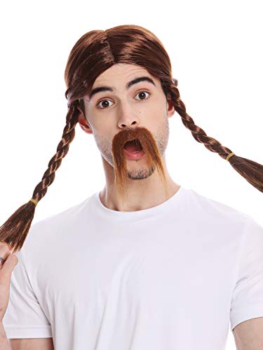 WIG ME UP - 91099-ZA33 Perücke & Bart Herren Karneval Halloween Braun Rotbraun Geflochtene Zöpfe Gallier Germane Barbar Kelte Wikinger Normanne Barde von WIG ME UP