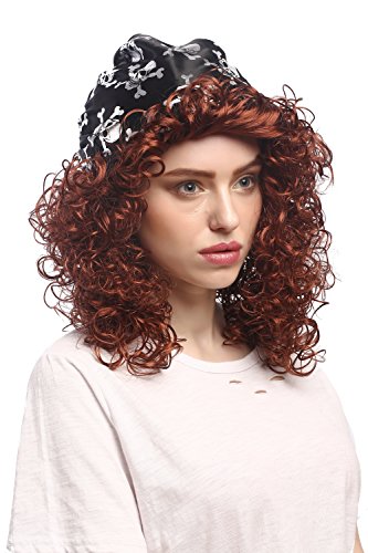 WIG ME UP - 91121-ZA340 Perücke Damen Karneval Halloween Pirat Piratin wild lockig braun rotbraun Karibik Kopftuch von WIG ME UP