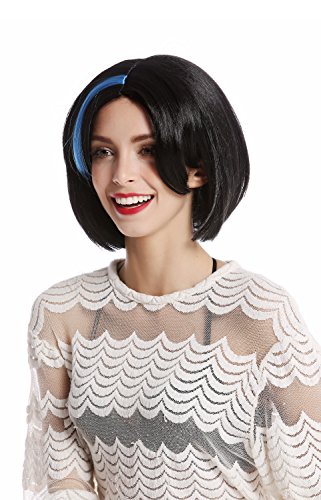 WIG ME UP - 91254-ZA103+ZA43 Perücke Damenperücke Karneval Halloween kurz Bob schwarz Blaue Strähne am Scheitel von WIG ME UP