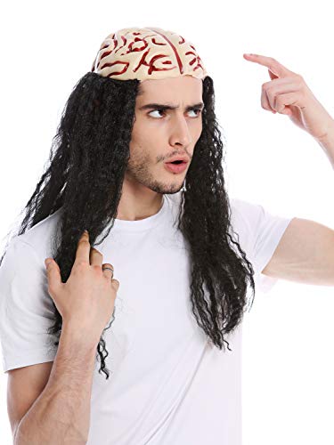 WIG ME UP - 91579-ZA103 Perücke Damen Herren Halloween Horror Gehirn Zombie Schwarz lang von WIG ME UP