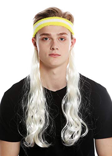 WIG ME UP - CXH-014-P613 Halbe Perücke Stirnband und Lange Haare Vokuhila Proll 80er Tennisspieler Blond von WIG ME UP