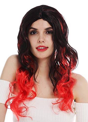 WIG ME UP - DEC203-P103-13 Perücke Karneval Halloween Damen lang Mittelscheitel wellig schwarz rote Spitzen Teufelin Hexe von WIG ME UP