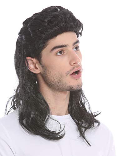 WIG ME UP - H20-P103 Perücke Damen Herren Karneval Halloween Vokuhila Mullet schwarz toupiert 80er Proll von WIG ME UP