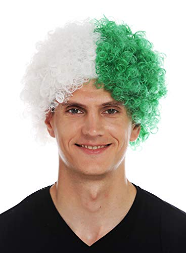 WIG ME UP - MMAM-15M Perücke Karneval Afro Fan-Perücke Fußball Weiß Grün Hälften geteilt von WIG ME UP