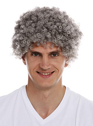 WIG ME UP - MMAM-9M-K686 Perücke Karneval Herren Damen kurzer Afro Kraus gelockt Krauskopf grau von WIG ME UP