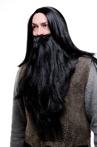 WIG ME UP - PW0210-P103 Perücke & Bart Set: Schwarz für Zauberer, Noah, Moses, Guru, Rocker, Biker PW0210-P103 WIG ME UP - PW0210-P103 Perücke & Bart Set: Schwarz für Zauberer, Noah, Moses, Guru, Rocker, Biker PW0210-P103 von WIG ME UP