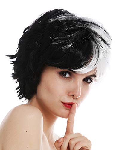 WIG ME UP - QSS-229 Perücke Karneval Damen kurz wild verrückt schwarz weiß Hälften geteilt Hexe von WIG ME UP