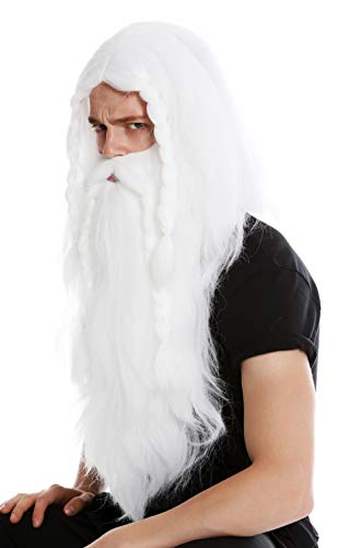 WIG ME UP - RJ033-P60 Perücke & Bart Herrenperücke Karneval Fasching Wikinger Barbar Viking Zwerg Germane weiß alt lang geflochten von WIG ME UP
