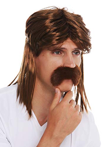 WIG ME UP - SARL062-P6 Perücke Bart Halloween Karneval Herren Proll Vokuhila 70er 80er Gallier braun von WIG ME UP