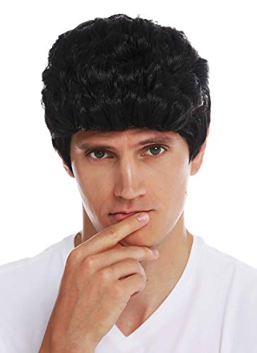 WIG ME UP - SARL084-P103 Perücke Karneval Halloween Herren kurz cool gewellt Tolle Koteletten Rockabilly 50er 60er schwarz von WIG ME UP