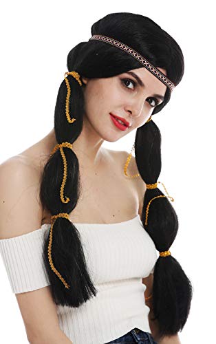 WIG ME UP - SARL087-P103 Perücke Damenperücke Karneval lang Indianerin Indianer-Frau Wilder Westem Zöpfe schwarz Stirnband von WIG ME UP