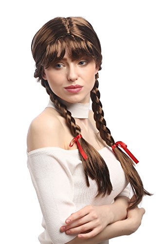 WIG ME UP - XR-008-P6 Perücke Damen Karnveval Fasching Cosplay Zöpfe geflochten mit Schleifen Pony Schulmädchen Lolita Braun ca. 60 cm WIG ME UP - XR-008-P6 Perücke Damen Karnveval Fasching Cosplay Zöpfe geflochten mit Schleifen Pony Schulmädchen Lolita Braun ca. 60 cm von WIG ME UP