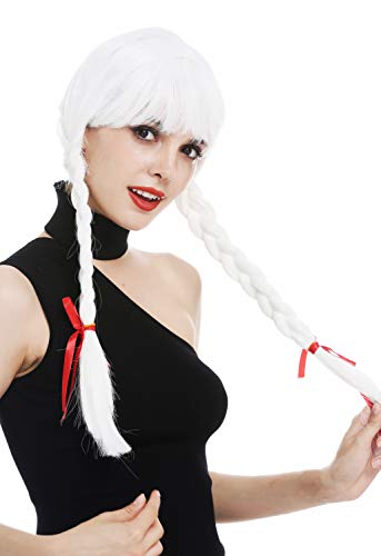 WIG ME UP - XR-008-P60 Perücke Damenperücke Karneval lang geflochtene Zöpfe Pony weiß von WIG ME UP