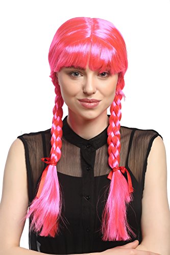 WIG ME UP - XR-008-PC5 Perücke Damen Karnveval Fasching Cosplay Zöpfe geflochten mit Schleifen Pony Schulmädchen Lolita Rosa Pink ca. 60 cm WIG ME UP - XR-008-PC5 Perücke Damen Karnveval Fasching Cosplay Zöpfe geflochten mit Schleifen Pony Schulmädchen Lolita Rosa Pink ca. 60 cm von WIG ME UP