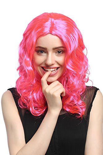 WIG ME UP - XR-010-PC5 Perücke Damen Karneval Fasching lang Volumen Locken lockig Mittelscheitel Rosa Pink 50 cm von WIG ME UP