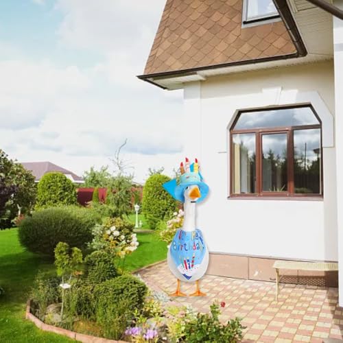 Geburtstag Veranda Gans Kostüm für Zement Rasen Gans mit Hut und Bandana für Outdoor Garten Display (Rosa) von WIIYENA