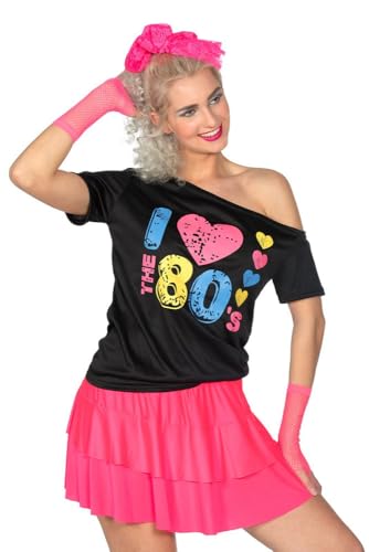 WILBERS & WILBERS 4120-80er Jahre T-Shirt, schwarz mit Neonprint, für Mottopartys, Festival, Kostüme von WILBERS & WILBERS