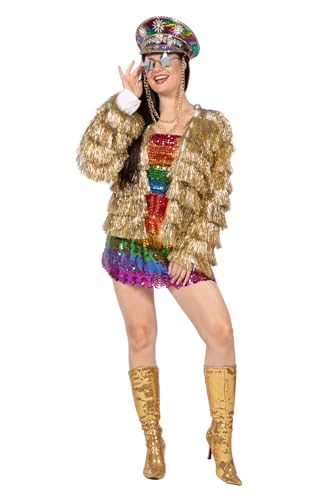 WILBERS & WILBERS 4498-28-XXS/XS Partyjacke für Festival/Silvester mit Glitzerfransen, Damen, Gold, XXS/XS von WILBERS & WILBERS