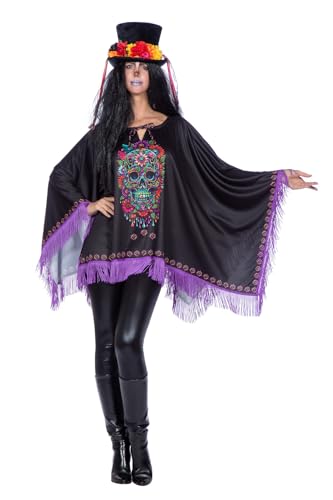 WILBERS & WILBERS 4962 - Poncho Day of the Dead mit Fransen, für Erwachsene, für Dia de los Muertos Mottoparty, Halloween von WILBERS & WILBERS