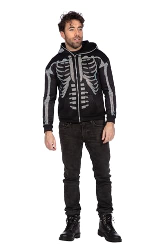 WILBERS & WILBERS 5464 - Kapuzenpullover mit Skelett-Strasssteinen und Reißverschluss, Hoodie, Kapuzenjacke für Halloween, Karneval von WILBERS & WILBERS