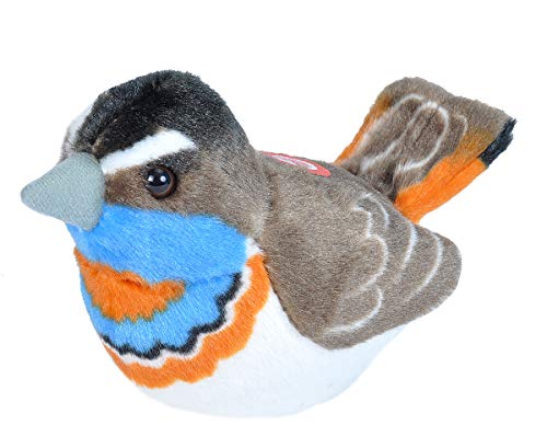 Wild Republic Plüschvogel Blaukehlchen mit authentischem Originalgesang, Kuscheltier, Plüschtier, 13cm, Blau-grau-orange von WILD REPUBLIC