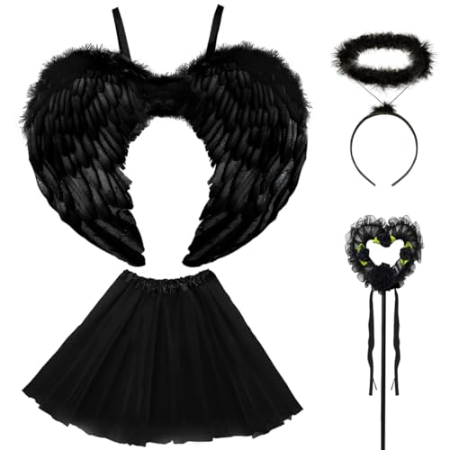 Engel Kostüm Damen Schwarz, TUTU-Rock, Engel Flüge, Heiligenschein und Zauberstab, Engelsflügel Deko Kostüm Schwarz Flügel und TUTU-Rock, Halloween Kostüme Cosplay Erwachsenes Angel-Black-60cm-B Engel Kostüm Damen Schwarz, TUTU-Rock, Engel Flüge, Heiligenschein und Zauberstab, Engelsflügel Deko Kostüm Schwarz Flügel und TUTU-Rock, Halloween Kostüme Cosplay Erwachsenes Angel-Black-60cm-B von WILDPARTY