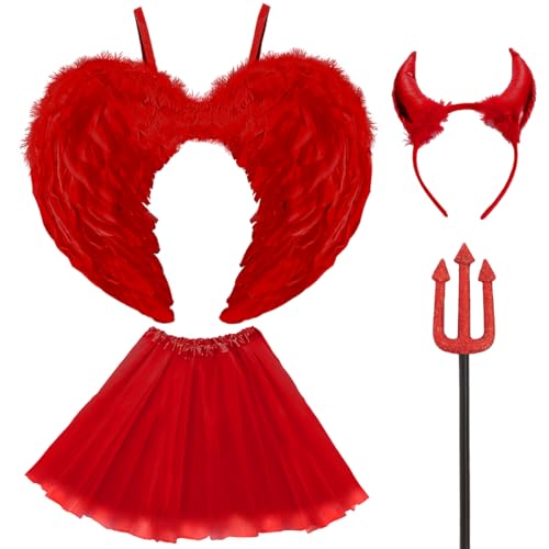 Engel Teufel Kostüm Damen Rot, Tutu-Rock, Teufel shörner und Dreizack, Teufelsflügel Deko, Engel Flügel, Feen Flügel Halloween Kostüme Karneval Party Cosplay Erwachsenes Engel Teufel Kostüm Damen Rot, Tutu-Rock, Teufel shörner und Dreizack, Teufelsflügel Deko, Engel Flügel, Feen Flügel Halloween Kostüme Karneval Party Cosplay Erwachsenes von WILDPARTY