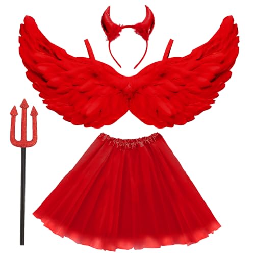 Engel und Teufel Kostüm Damen Rot, Tutu-Rock, Teufel shörner und Dreizack, Teufelsflügel Deko, Engel Flügel, Feen Flügel Halloween Kostüme Karneval Party Cosplay Erwachsenes Engel und Teufel Kostüm Damen Rot, Tutu-Rock, Teufel shörner und Dreizack, Teufelsflügel Deko, Engel Flügel, Feen Flügel Halloween Kostüme Karneval Party Cosplay Erwachsenes von WILDPARTY