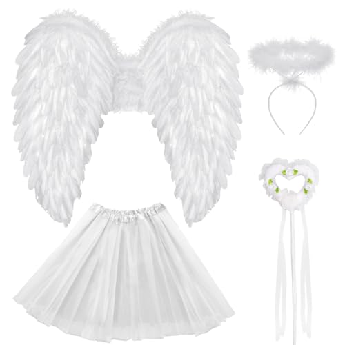 Engel Teufel Kostüm Damen Weiße, Tutu-Rock, Engel Flüge, Heiligenschein und Zauberstab, Engelsflügel Deko Kostüm, Halloween Kostüme Karneval Party Cosplay Erwachsenes Engel Teufel Kostüm Damen Weiße, Tutu-Rock, Engel Flüge, Heiligenschein und Zauberstab, Engelsflügel Deko Kostüm, Halloween Kostüme Karneval Party Cosplay Erwachsenes von WILDPARTY