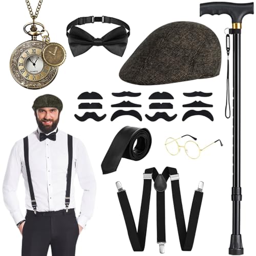 WILDPARTY 20er Jahre Kostüm Herren Accessoires, Faltbarer Krücken Metall, Panamahut, Taschenuhr, Metallbrille, Fliege, Hosenträger, Mafia Kostüm 1920S Gangster Made China WILDPARTY 20er Jahre Kostüm Herren Accessoires, Faltbarer Krücken Metall, Panamahut, Taschenuhr, Metallbrille, Fliege, Hosenträger, Mafia Kostüm 1920S Gangster Made China von WILDPARTY