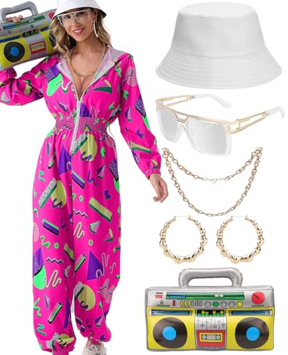WILDPARTY 80er 90er Jahre Outfit Jumpsuit Damen, Trainingsanzug Overall Hoodie, Jogginganzug mit Aufblasbarer Ghettoblaster Hut Gläser Halskette Ohrringe,Karneval Fasching Mottoparty Kostüm WILDPARTY 80er 90er Jahre Outfit Jumpsuit Damen, Trainingsanzug Overall Hoodie, Jogginganzug mit Aufblasbarer Ghettoblaster Hut Gläser Halskette Ohrringe,Karneval Fasching Mottoparty Kostüm von WILDPARTY