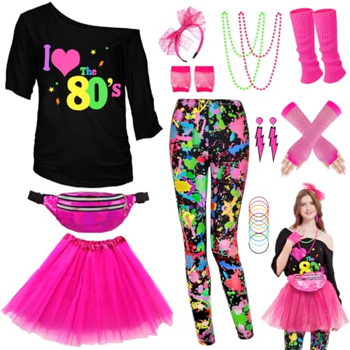 80er 90er Jahre Outfit Leggings Bunte Damen, Neon Kleidung Bauchtasche TuTu Stirnband Ohrring Halskette Netzhandschuhe Stulpen Accessoires, Karneval Halloween Thema Mottoparty Kostüm Hose, 3XL 80er 90er Jahre Outfit Leggings Bunte Damen, Neon Kleidung Bauchtasche TuTu Stirnband Ohrring Halskette Netzhandschuhe Stulpen Accessoires, Karneval Halloween Thema Mottoparty Kostüm Hose, 3XL von WILDPARTY