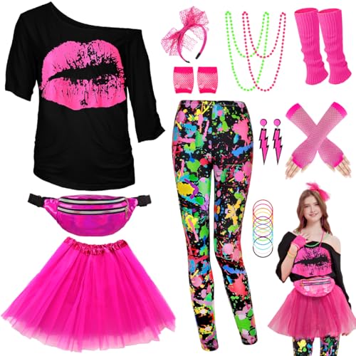 80er 90er Jahre Outfit Leggings Bunte Damen, Neon Kleidung Bauchtasche TuTu Stirnband Ohrring Halskette Netzhandschuhe Stulpen Accessoires, Karneval Halloween Thema Mottoparty Kostüm Hose, 3XL 80er 90er Jahre Outfit Leggings Bunte Damen, Neon Kleidung Bauchtasche TuTu Stirnband Ohrring Halskette Netzhandschuhe Stulpen Accessoires, Karneval Halloween Thema Mottoparty Kostüm Hose, 3XL von WILDPARTY