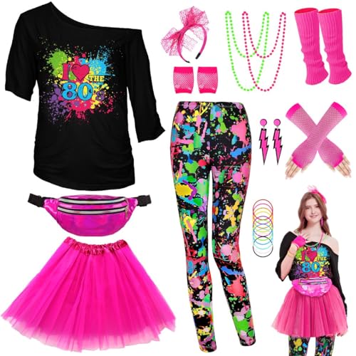 WILDPARTY 80er Jahre Verkleidung für Damen, I Love 80er Jahre T-Shirt, Tutu Rock, Leggings, Beinstulpen, Halskette, Fischnetzhandschuhe, Neon-Kostüme Zubehör für Retro Mottoparty Cosplay WILDPARTY 80er Jahre Verkleidung für Damen, I Love 80er Jahre T-Shirt, Tutu Rock, Leggings, Beinstulpen, Halskette, Fischnetzhandschuhe, Neon-Kostüme Zubehör für Retro Mottoparty Cosplay von WILDPARTY