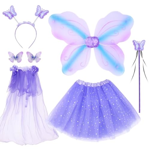 WILDPARTY Feenkostüm-Set für Mädchen, mit Schmetterlingsflügeln, Tutu, Schmetterlings-Haarspangen, Zauberstab, Stirnband und Schleier, Kostüm-Set für 3–8 Jahre, Mädchen, Verkleiden und WILDPARTY Feenkostüm-Set für Mädchen, mit Schmetterlingsflügeln, Tutu, Schmetterlings-Haarspangen, Zauberstab, Stirnband und Schleier, Kostüm-Set für 3–8 Jahre, Mädchen, Verkleiden und von WILDPARTY